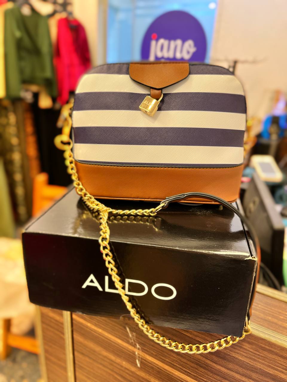 stripped navy bag