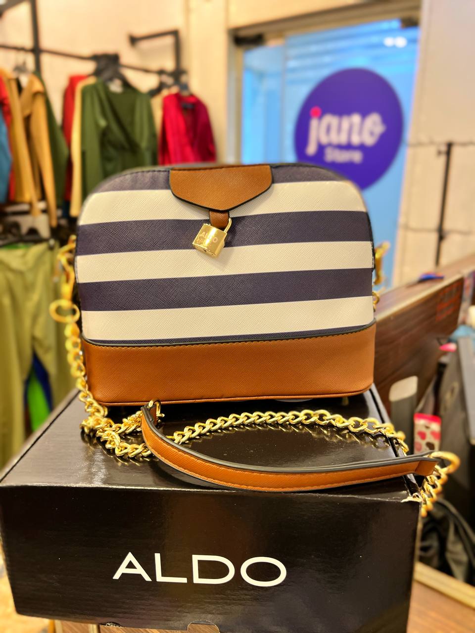 stripped navy bag