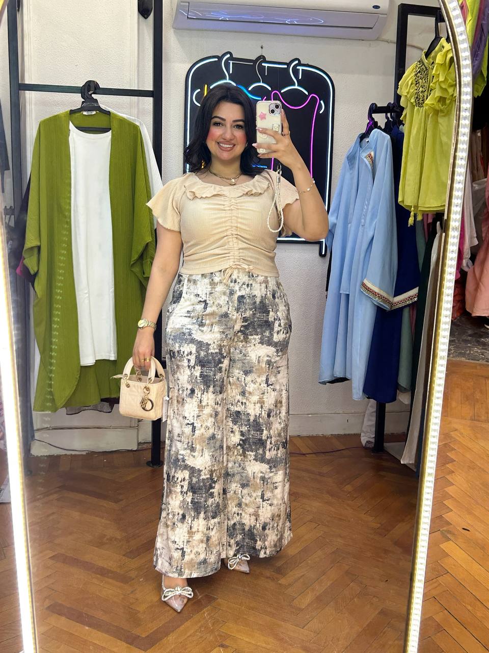 wide-leg colored pants