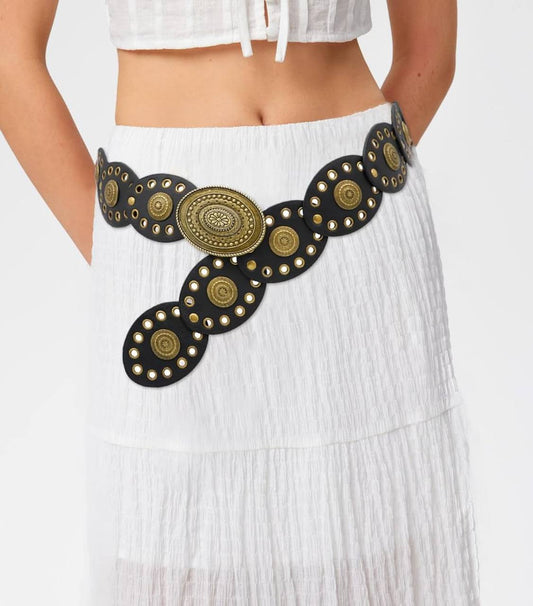 Western‑Concho Metal Chain Belts