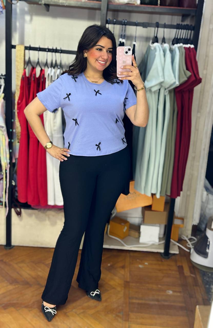 High-Waist T-Shirt with Ribbon Details