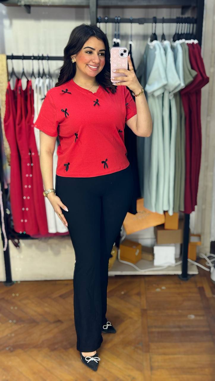 High-Waist T-Shirt with Ribbon Details