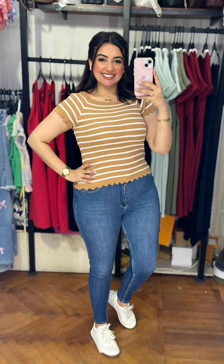 Striped Tricot Basic Top