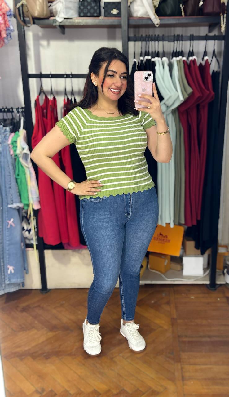 Striped Tricot Basic Top