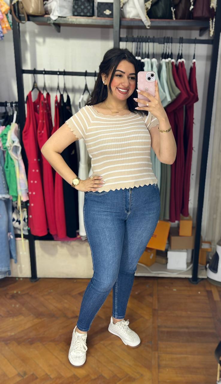 Striped Tricot Basic Top