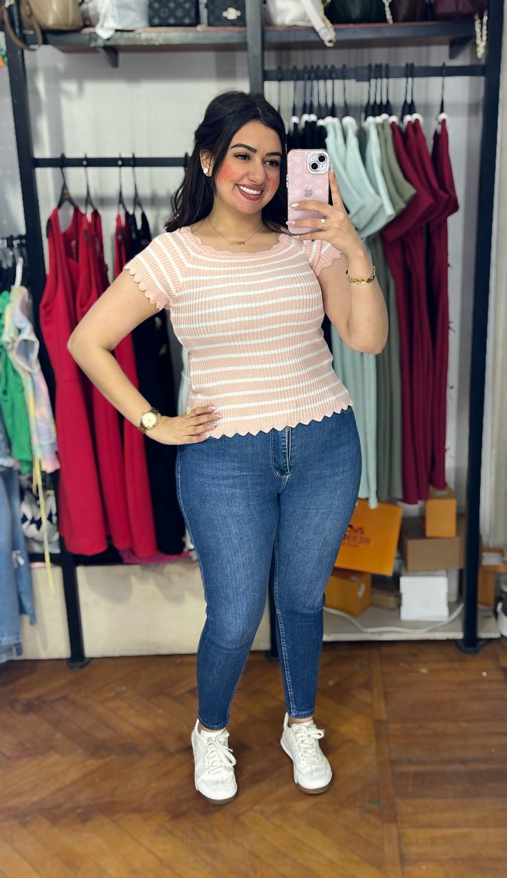 Striped Tricot Basic Top
