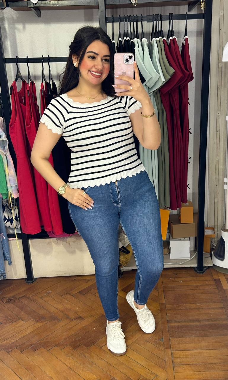 Striped Tricot Basic Top