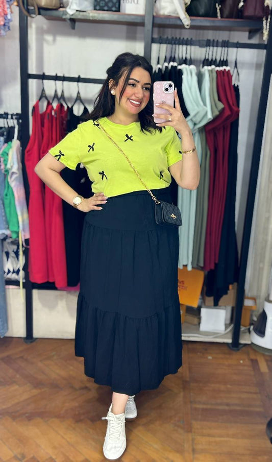 High-Waist T-Shirt with Ribbon Details