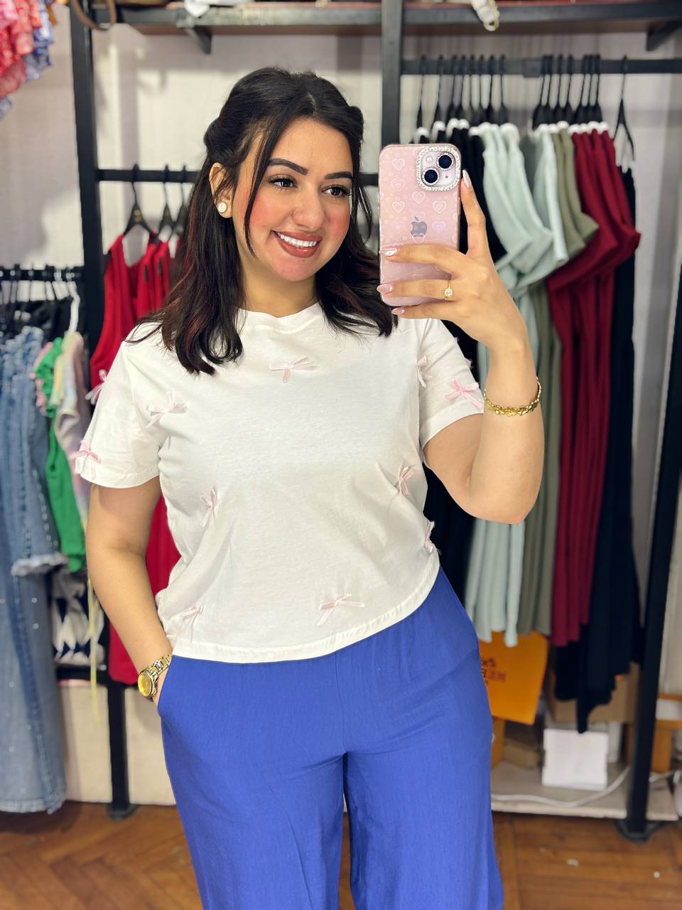 High-Waist T-Shirt with Ribbon Details