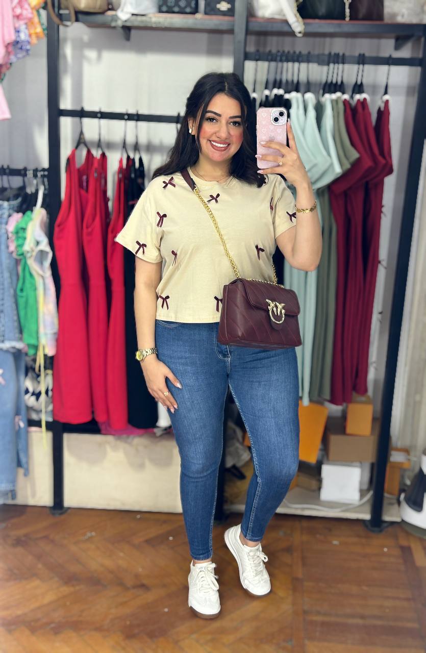 High-Waist T-Shirt with Ribbon Details