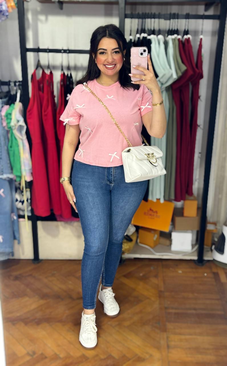 High-Waist T-Shirt with Ribbon Details