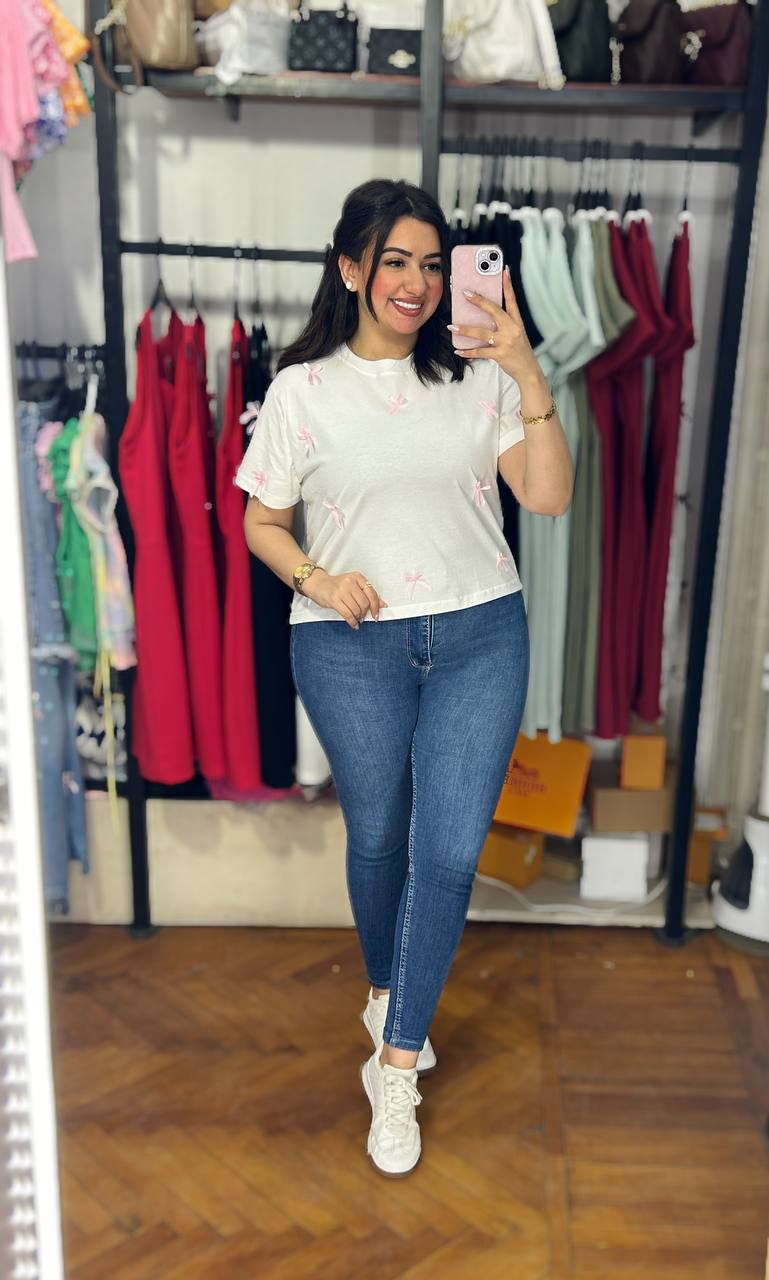 High-Waist T-Shirt with Ribbon Details