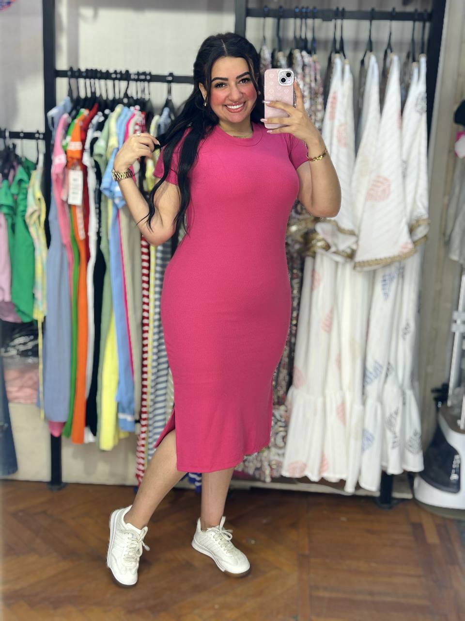 Mini Rib Half Sleeves Dress