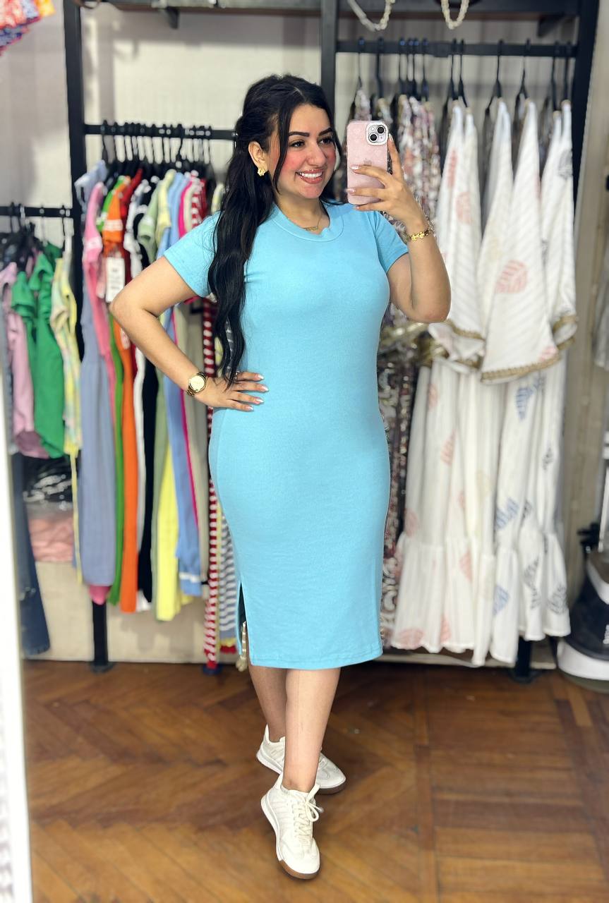 Mini Rib Half Sleeves Dress