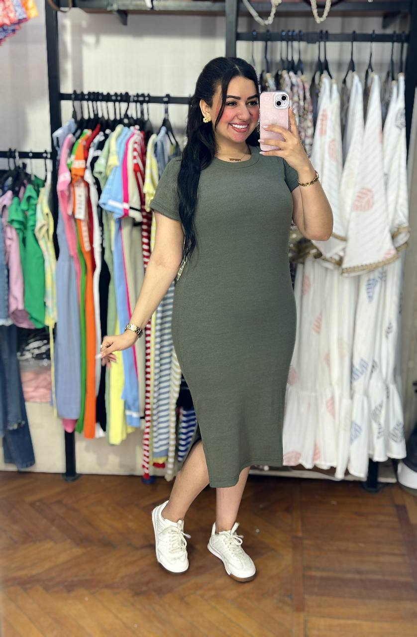 Mini Rib Half Sleeves Dress
