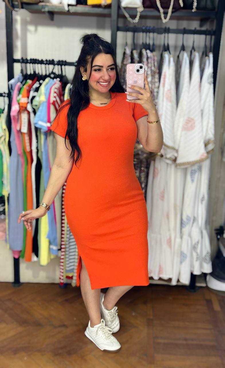 Mini Rib Half Sleeves Dress