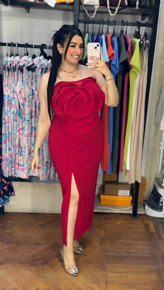 Bold Rose Statement Strapless Dress