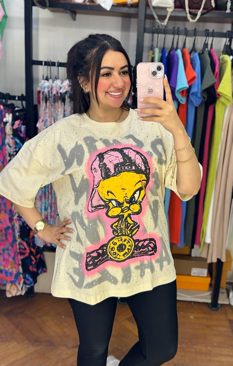 Oversized Looney Tunes Rhinestone T-Shirt
