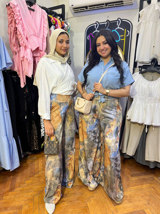 Printed Wide‑Leg Pants