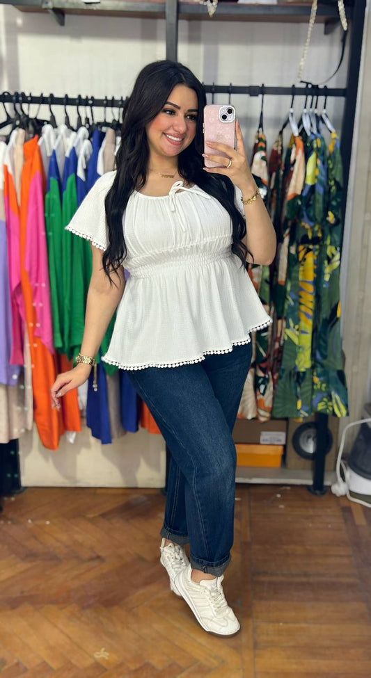 white textured blouse