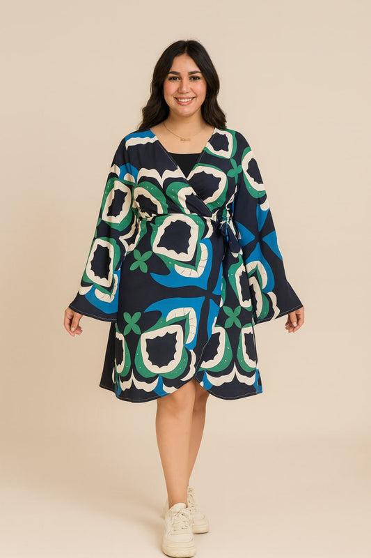 Printed Wrap-Style Mini Dress