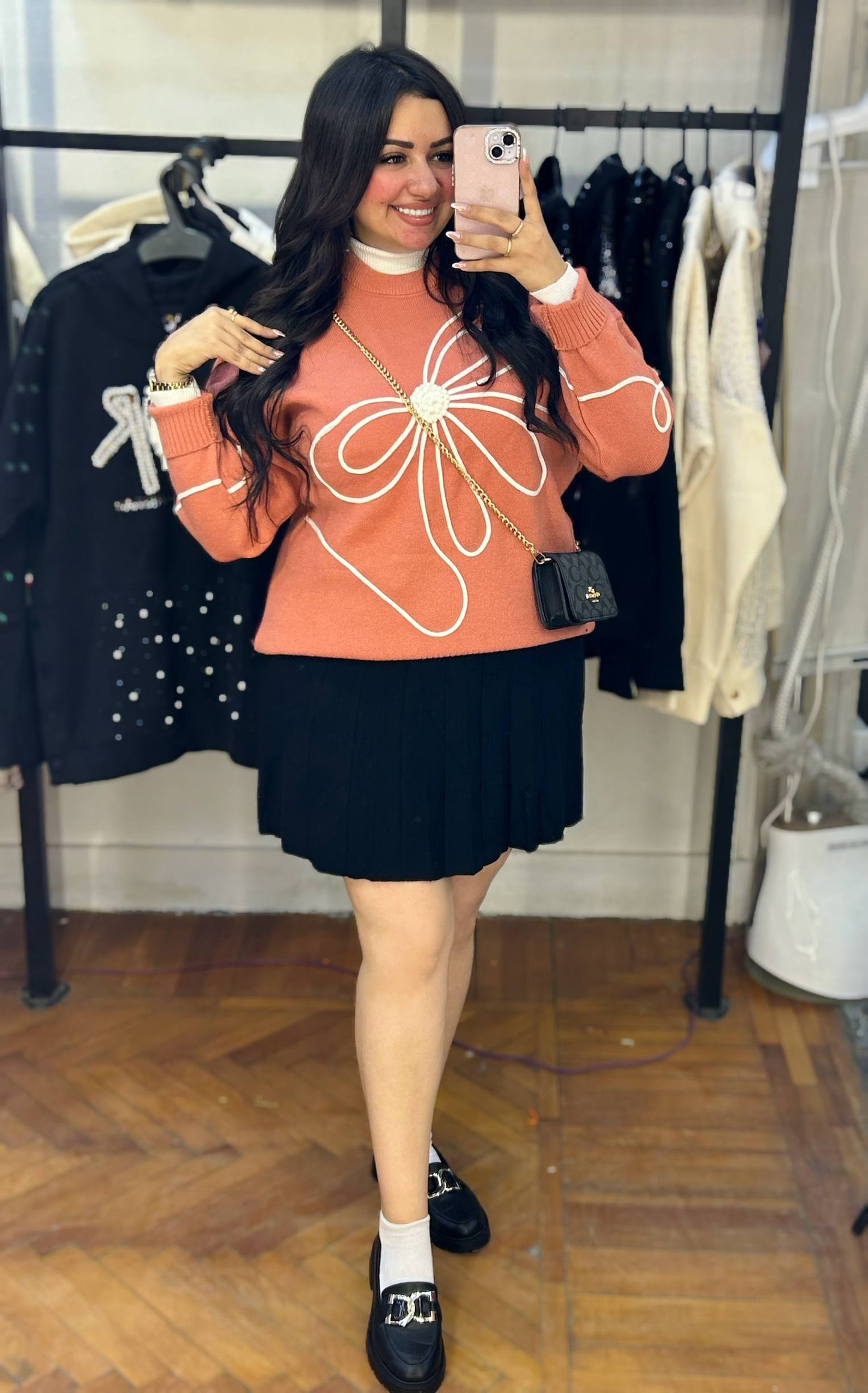 Knit Sweater with Bow Design