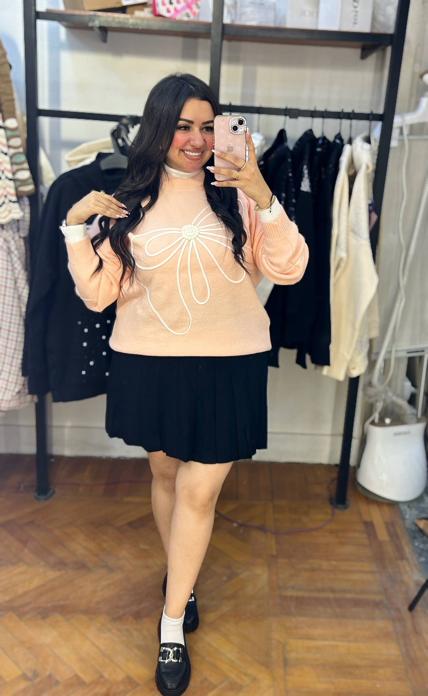Knit Sweater with Bow Design