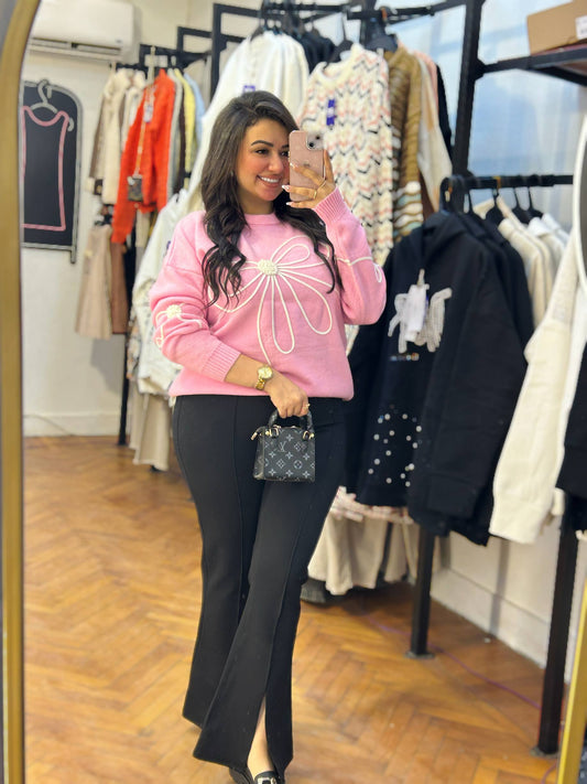 Knit Sweater with Bow Design