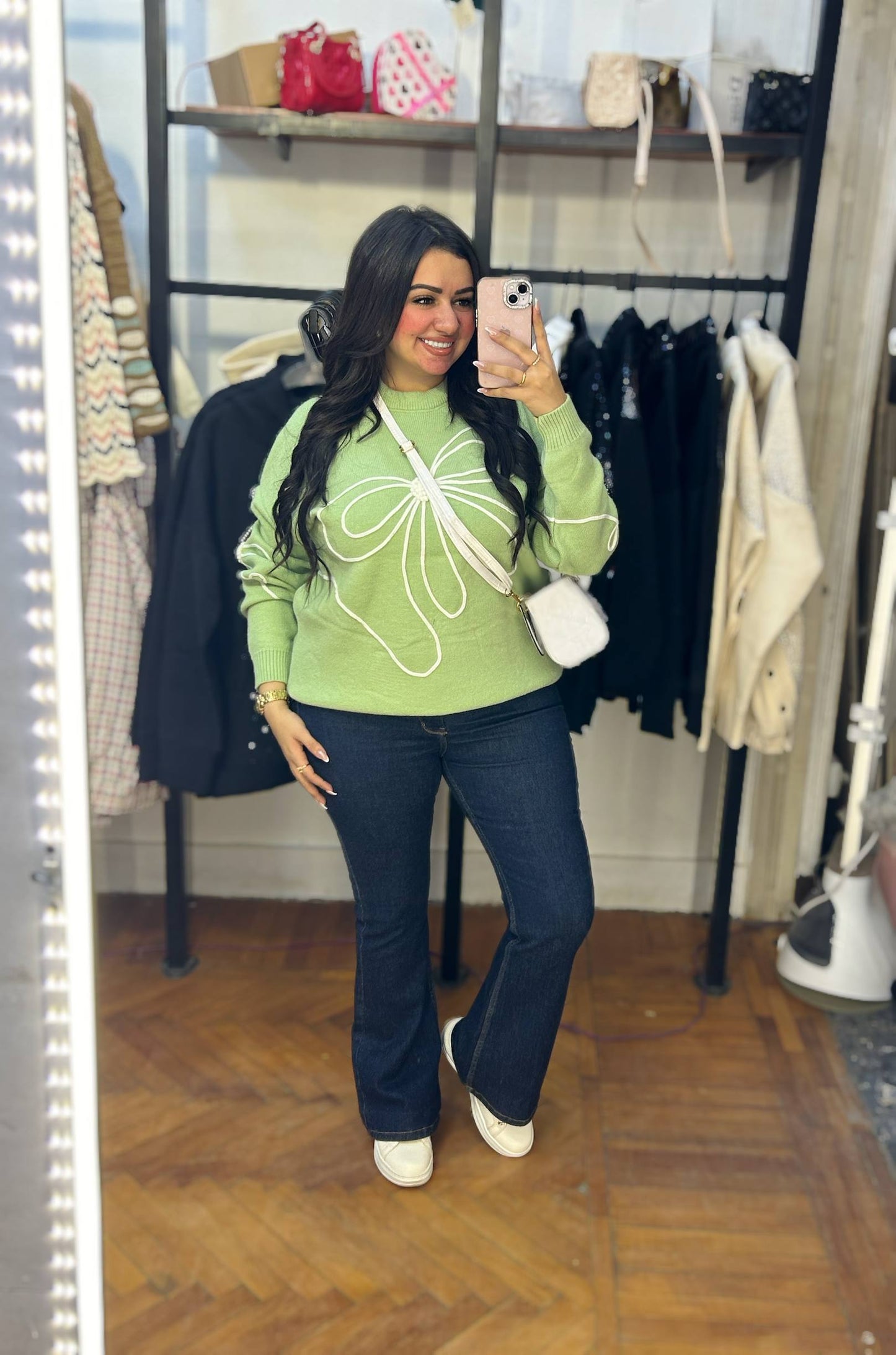 Knit Sweater with Bow Design