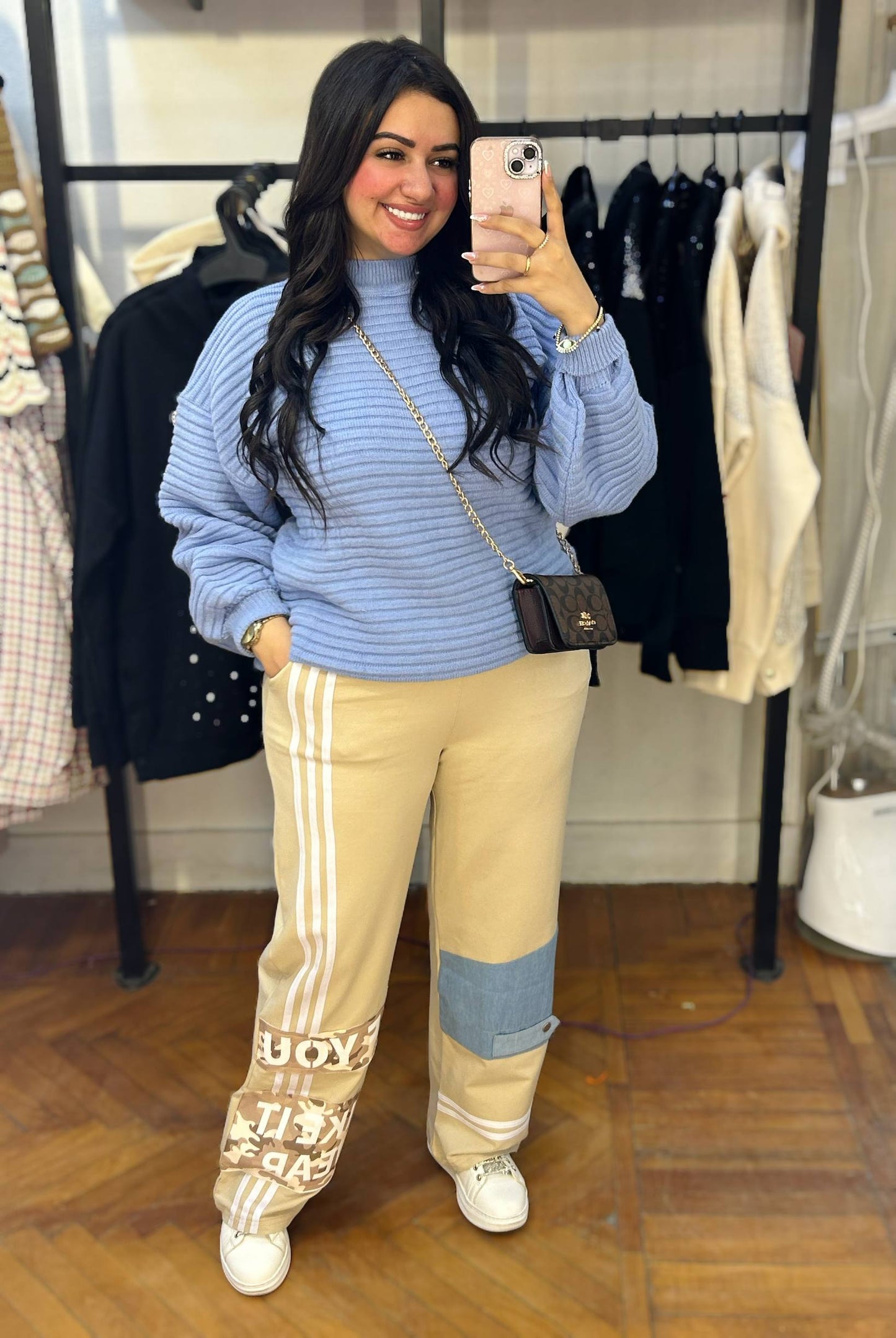 Ribbed Knit Sweater with Balloon Sleeves