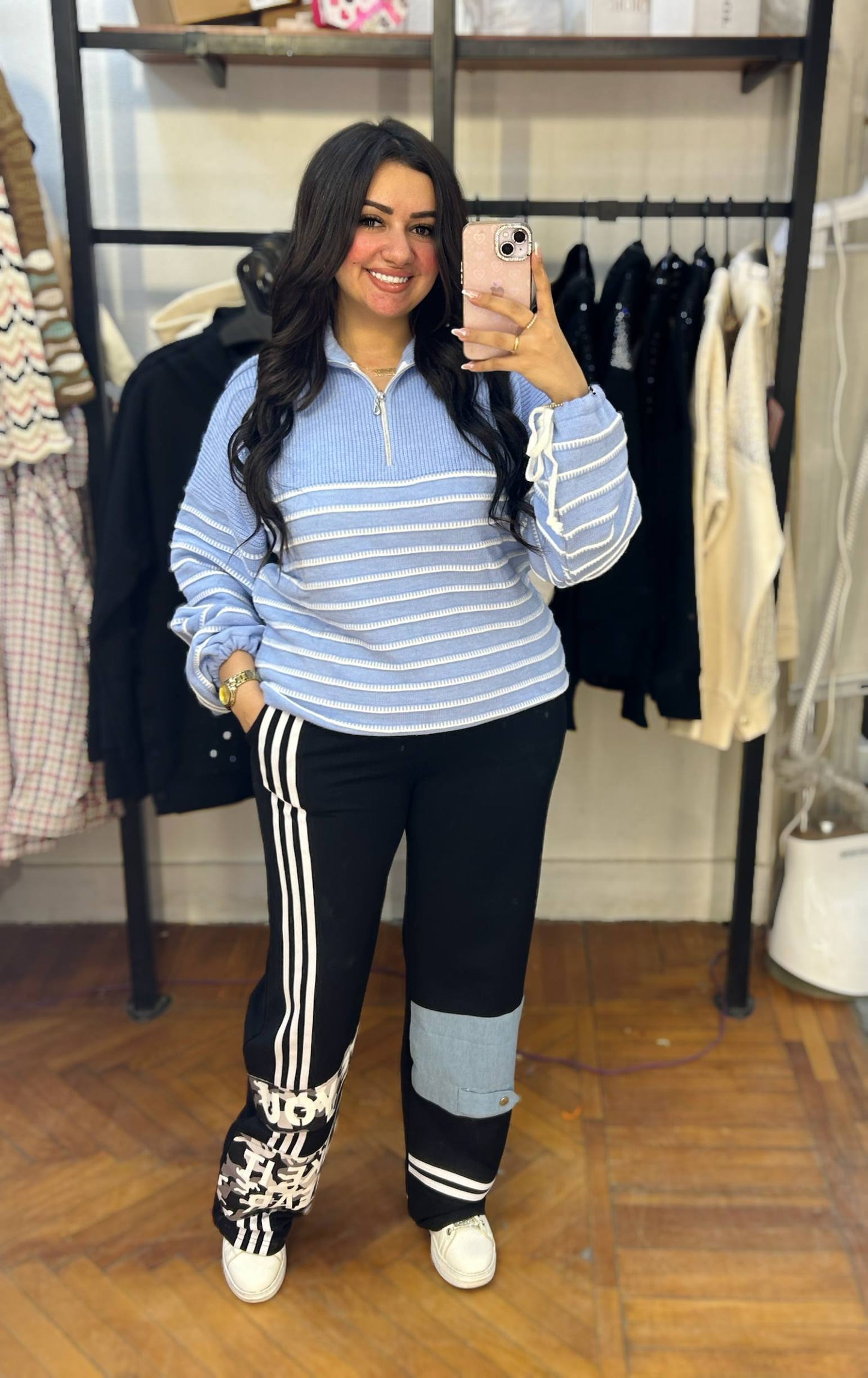 Color Block Jogger Pants with Side Stripes and Letter Print