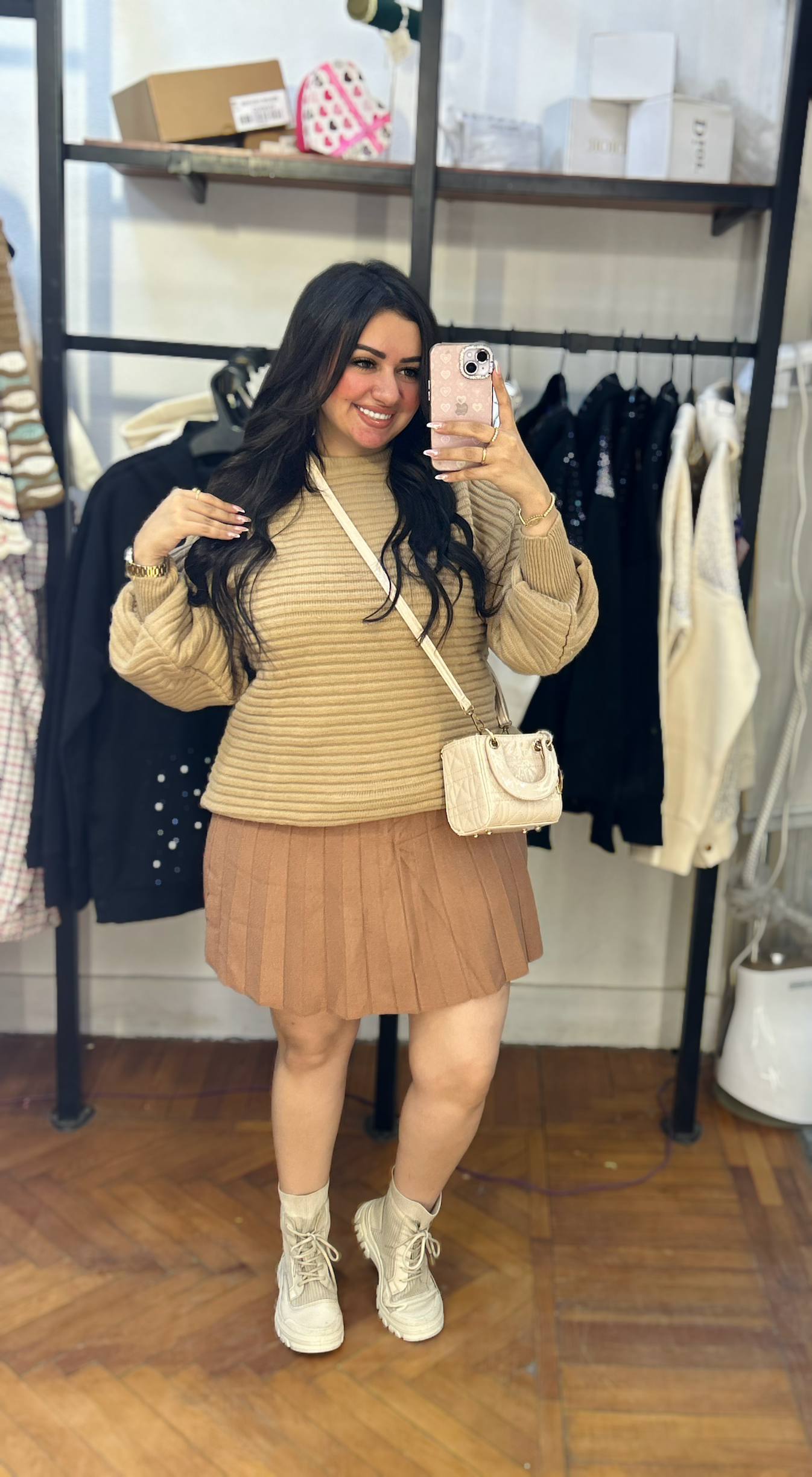 Ribbed Knit Sweater with Balloon Sleeves