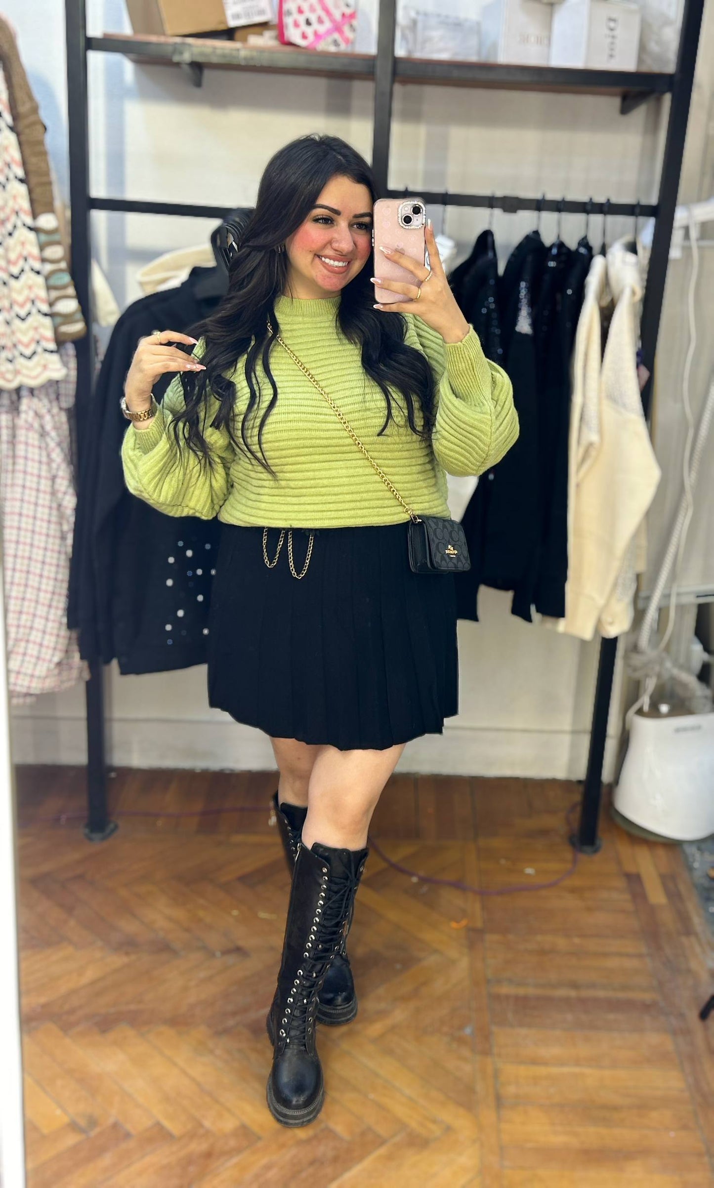 Ribbed Knit Sweater with Balloon Sleeves