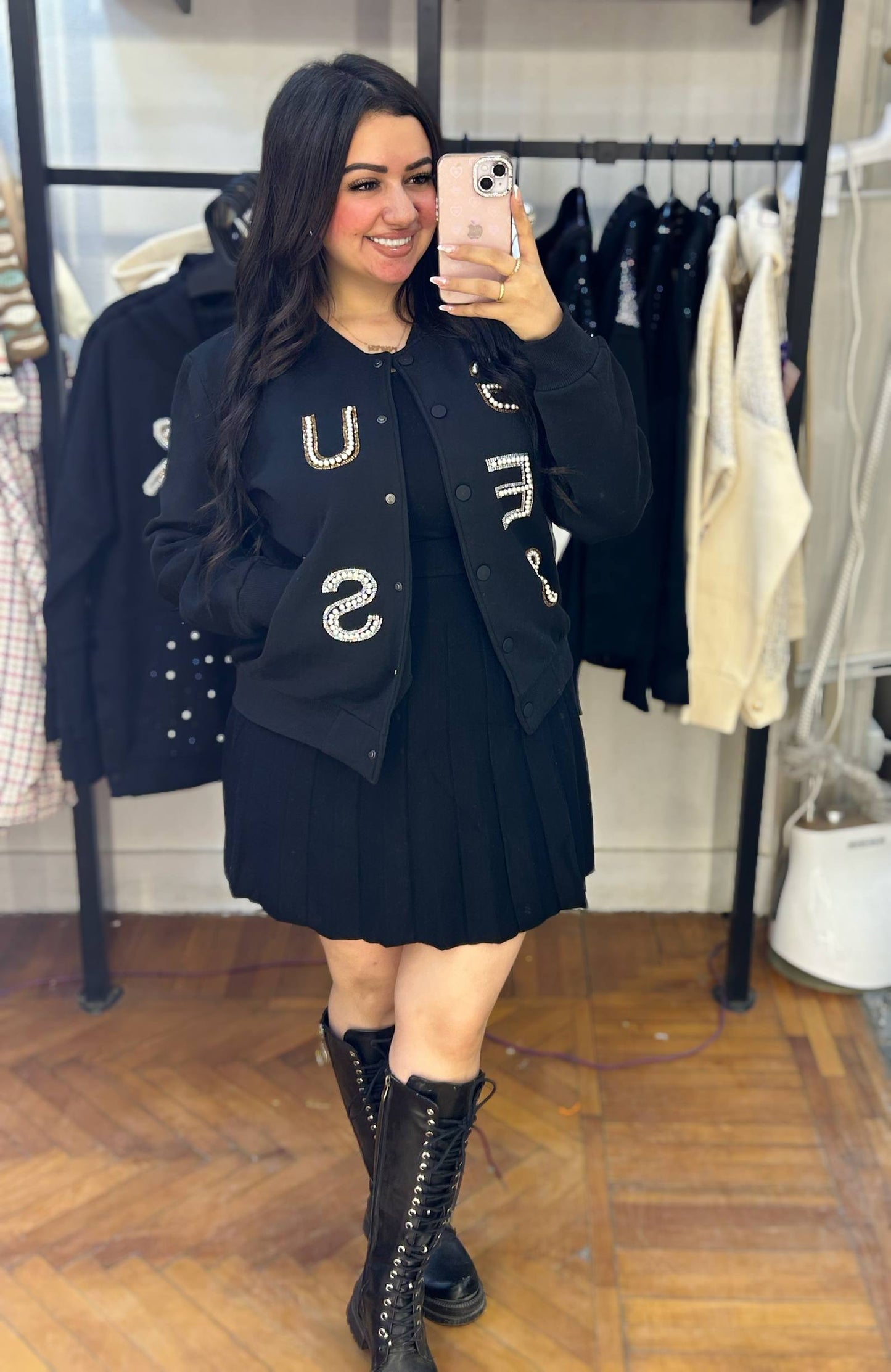Embellished Letter Knit Jacket