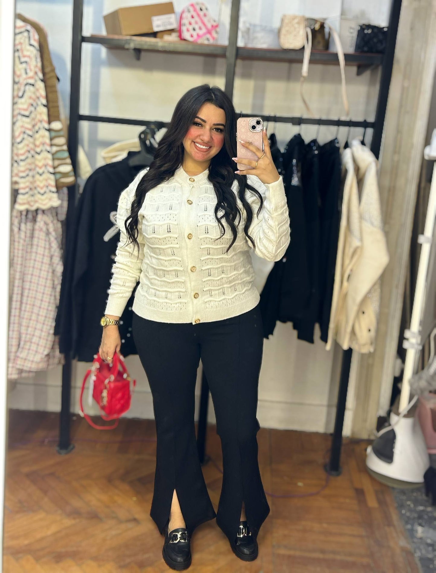 Textured Knit Sweater with Button Detail