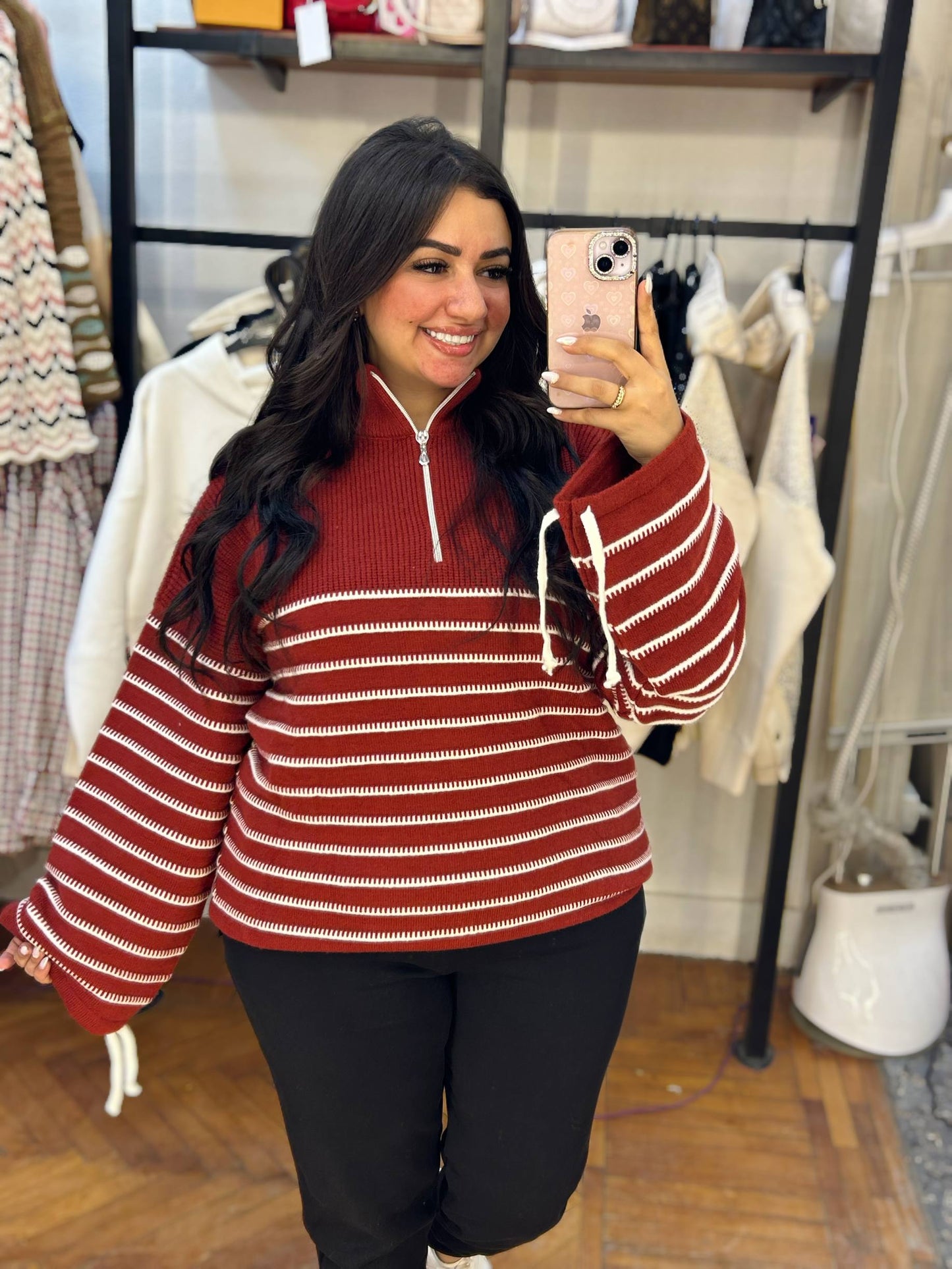 Striped Pullover with Sleeve Ribbon Details