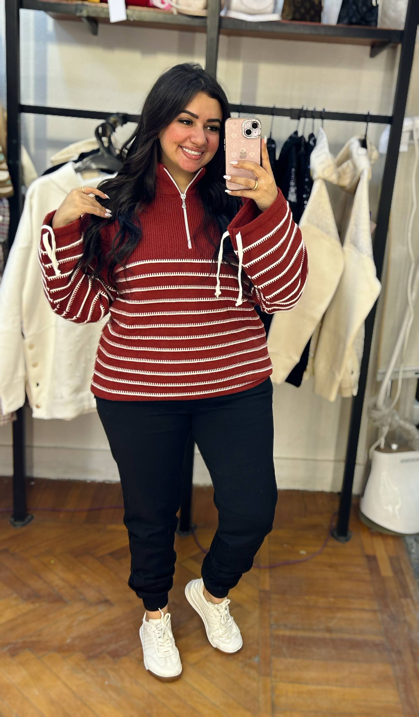 Striped Pullover with Sleeve Ribbon Details