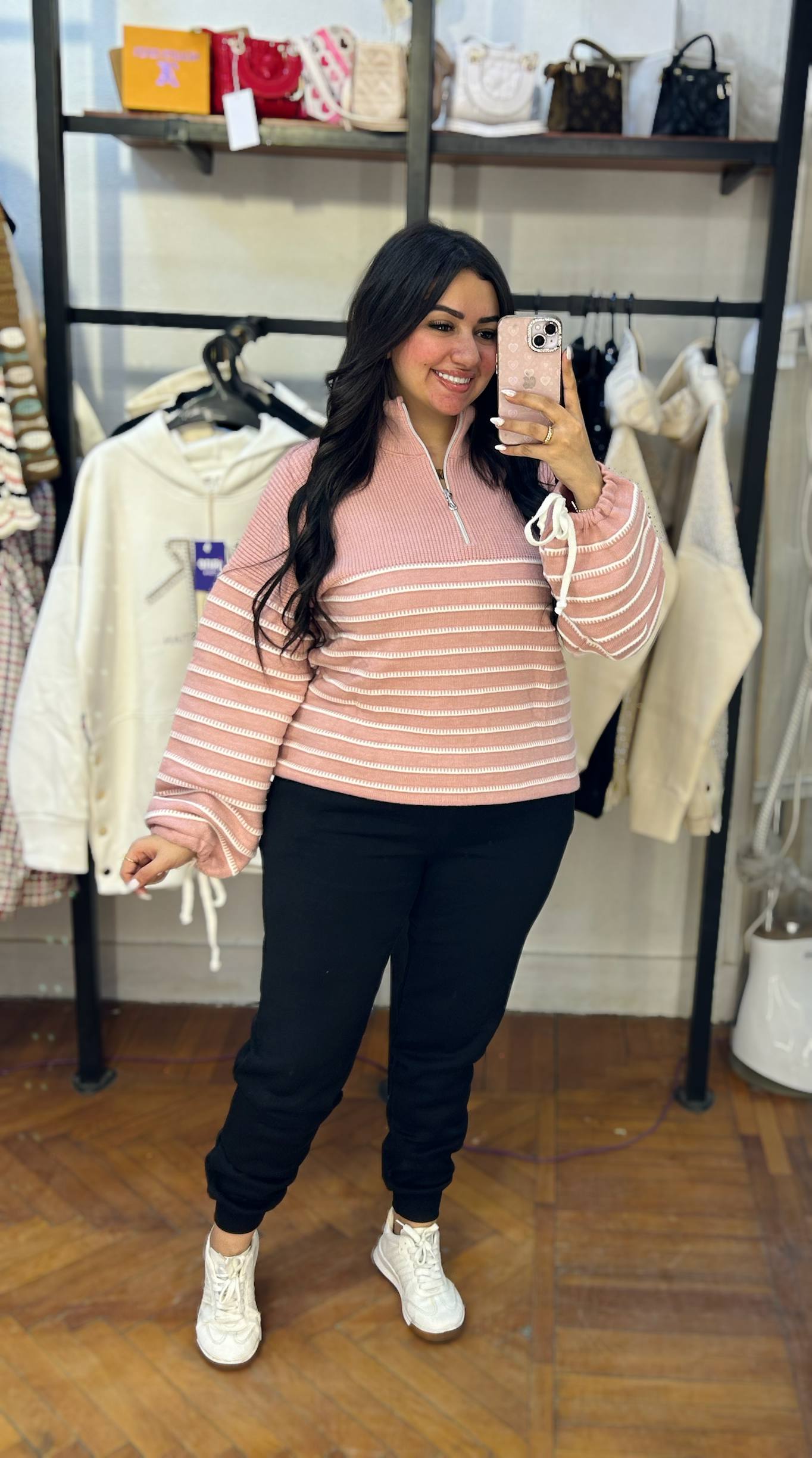Striped Pullover with Sleeve Ribbon Details