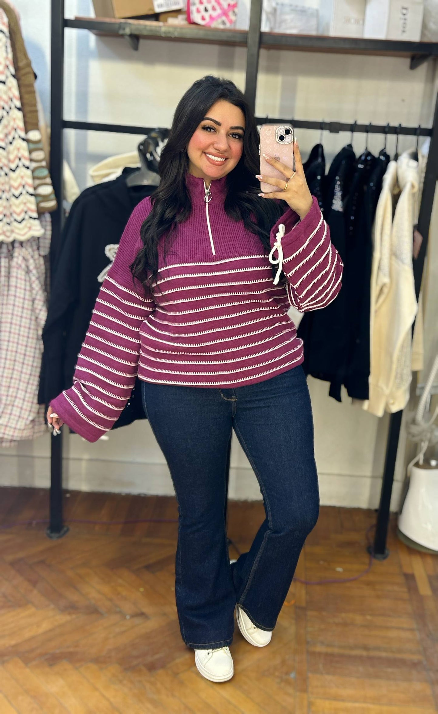 Striped Pullover with Sleeve Ribbon Details