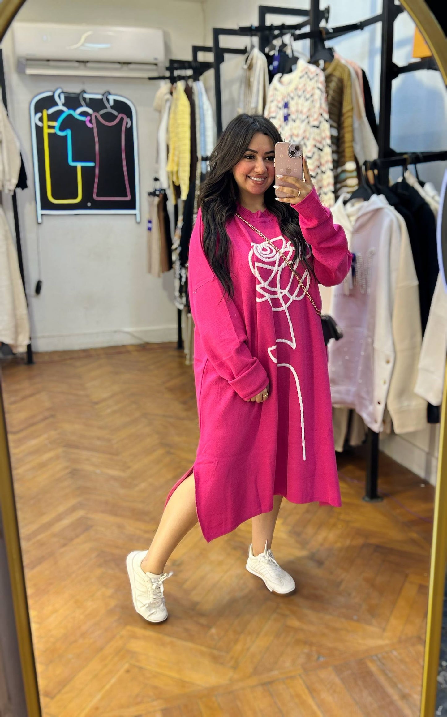 Casual Loose-Fit Dress with Front Graphic Design