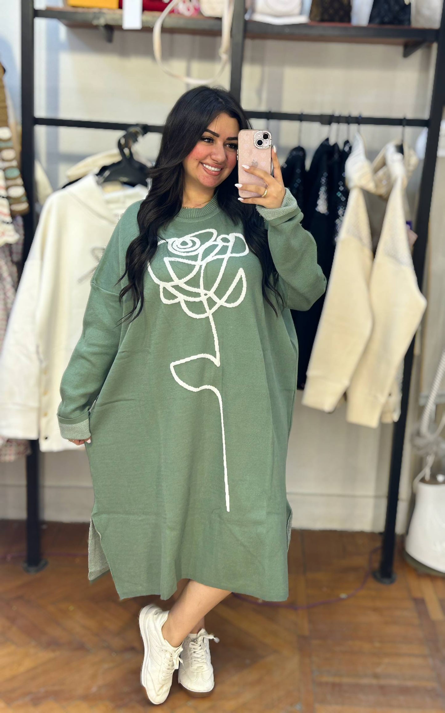 Casual Loose-Fit Dress with Front Graphic Design