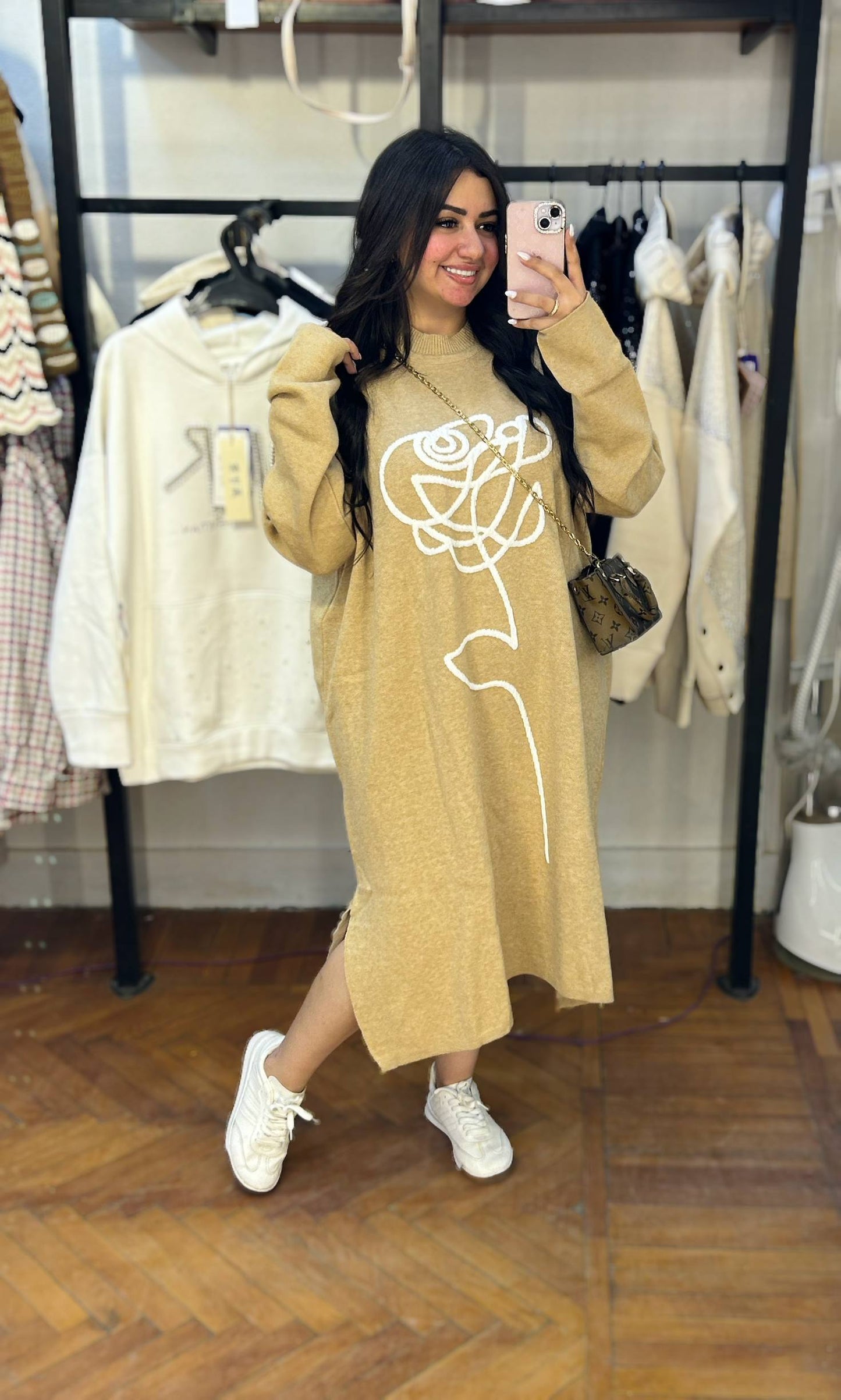 Casual Loose-Fit Dress with Front Graphic Design