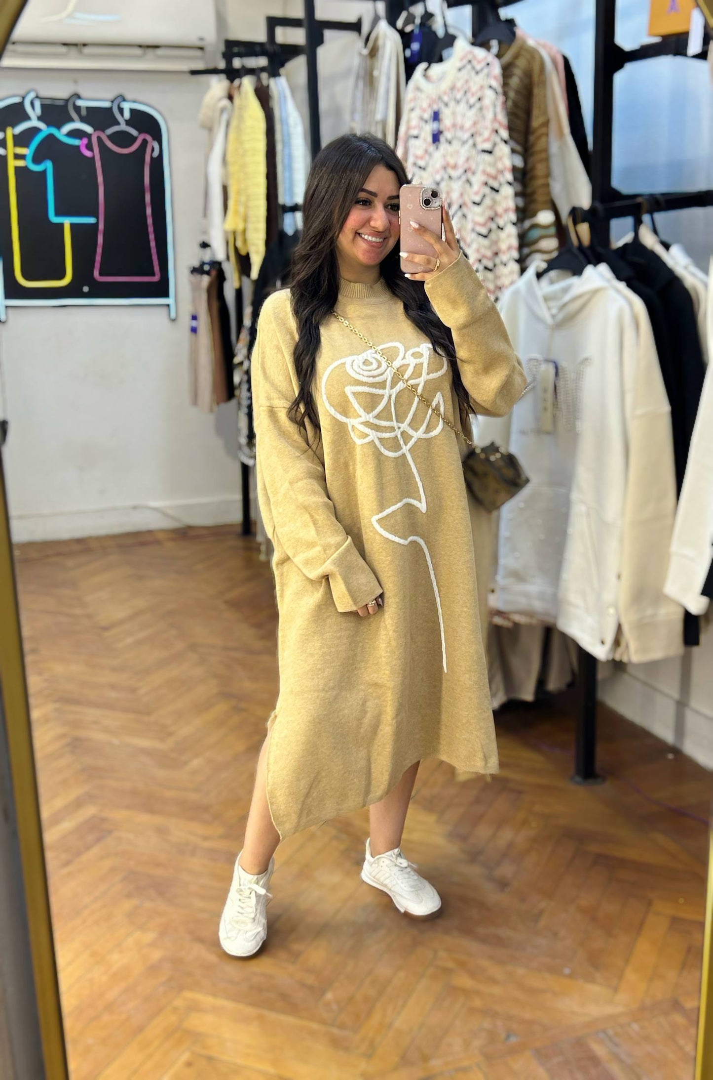 Casual Loose-Fit Dress with Front Graphic Design