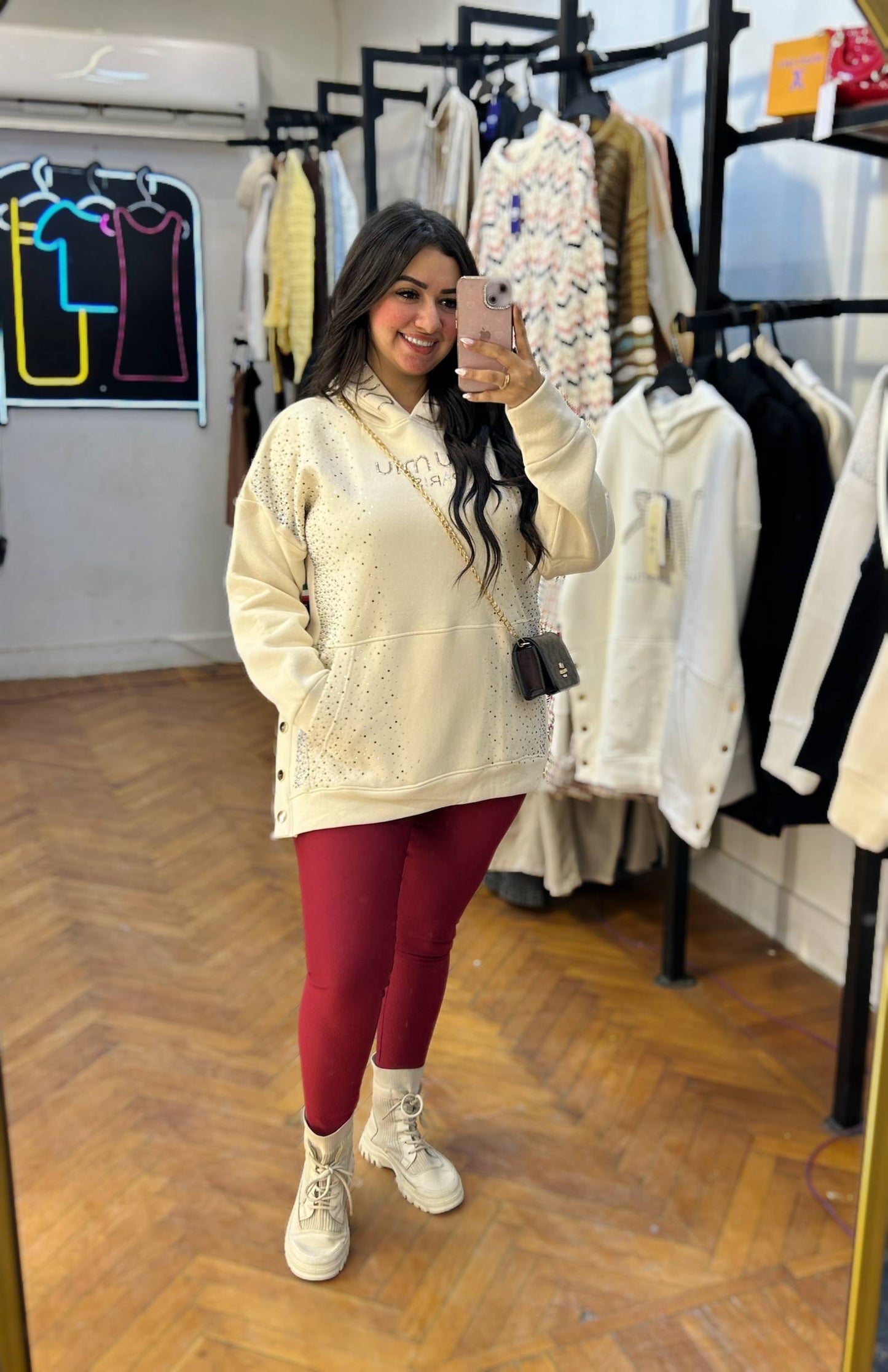Embellished Hoodie with Front Pocket