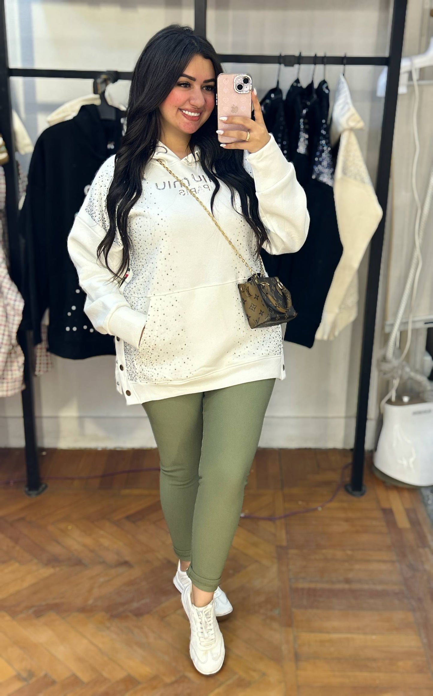 Embellished Hoodie with Front Pocket