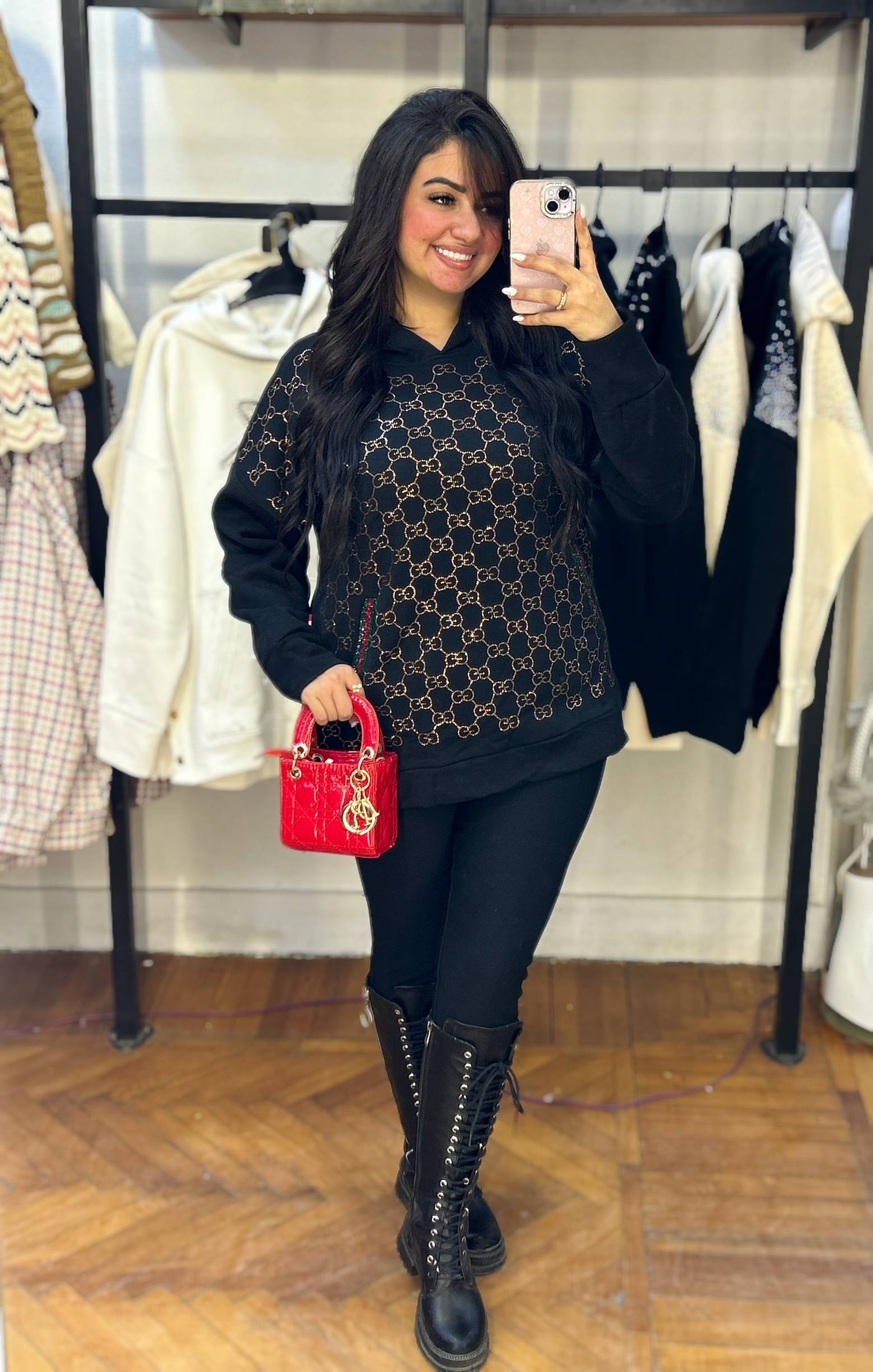 Patterned Sweatshirt with Front Pocket
