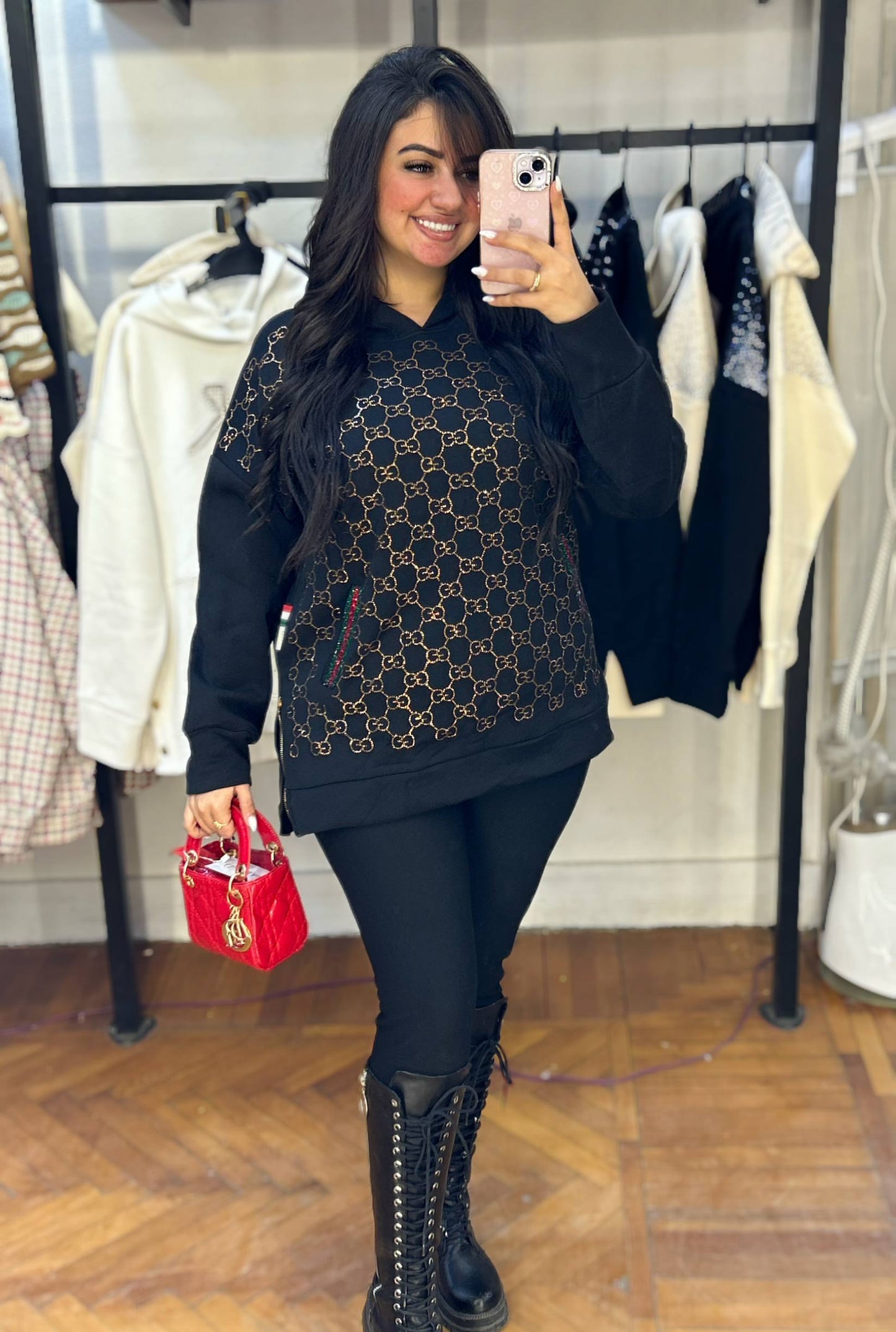 Patterned Sweatshirt with Front Pocket