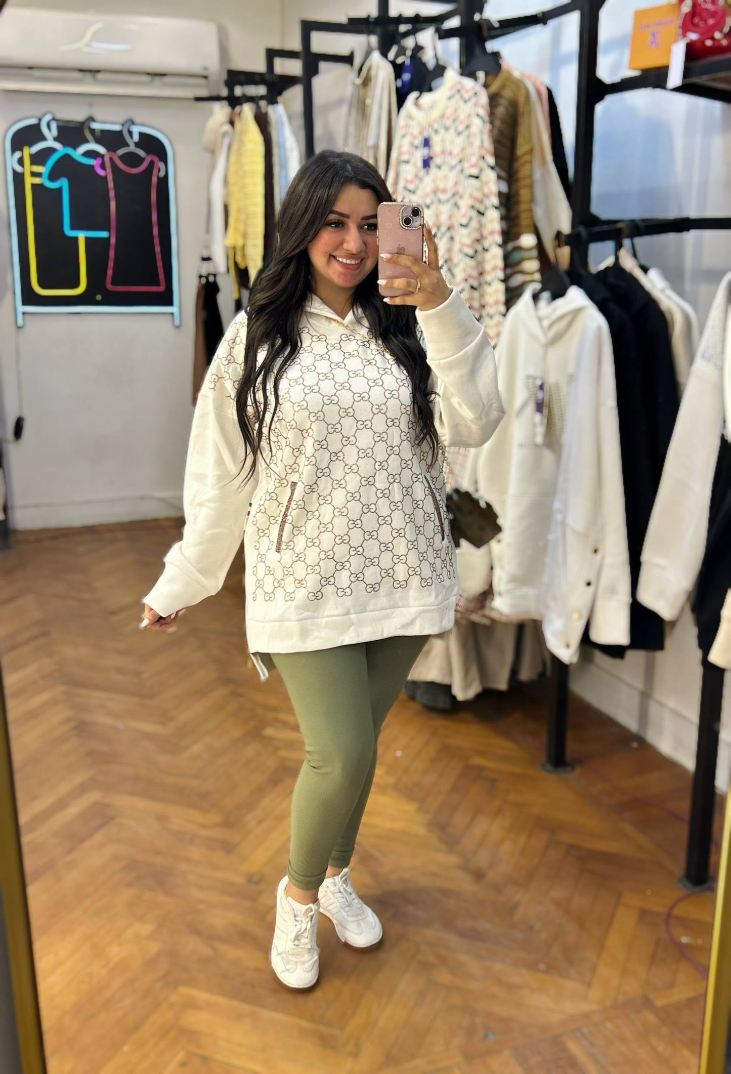 Patterned Sweatshirt with Front Pocket