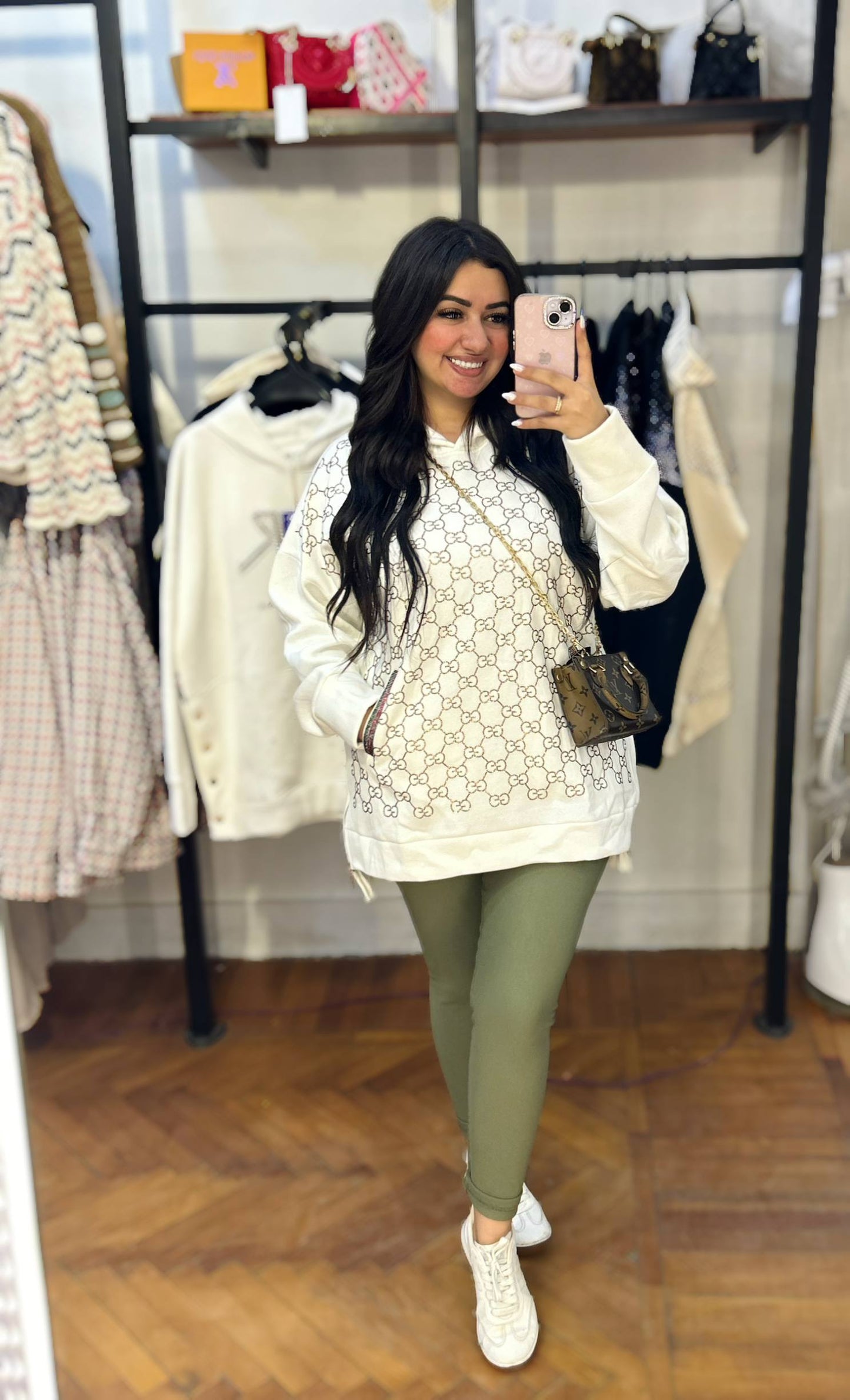 Patterned Sweatshirt with Front Pocket