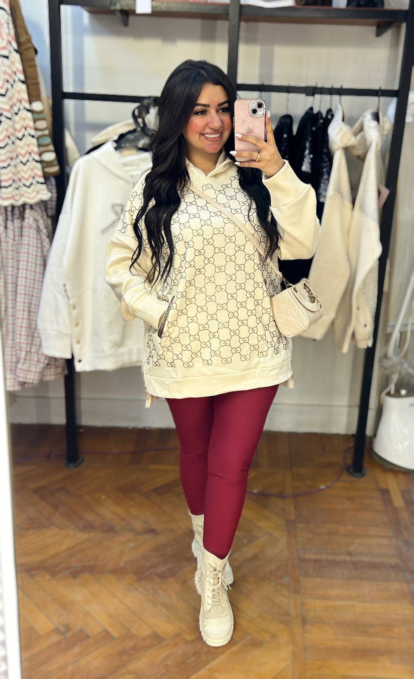 Patterned Sweatshirt with Front Pocket